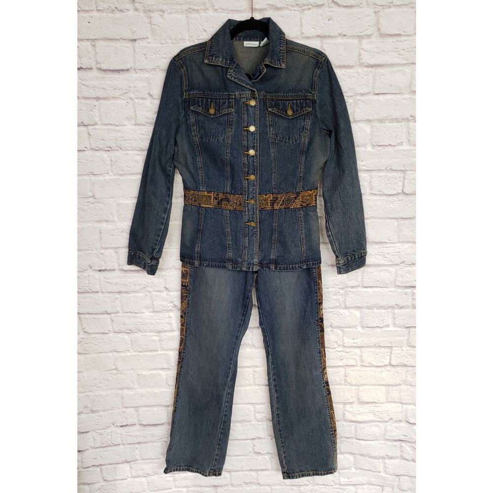 Vintage St. Johns Bay Three Piece Set Denim Jacket Jeans Belt Southwestern Sz M